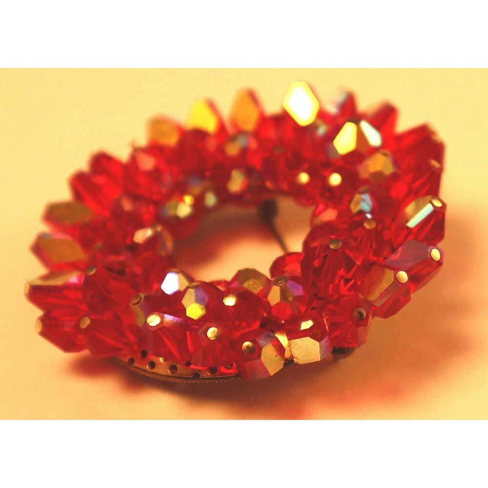 Miriam Haskell Signed Red Ab Crystals Brooch Vint… - image 5